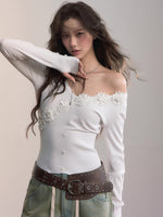3D Floral Ribbed Waist-Fit T-shirt