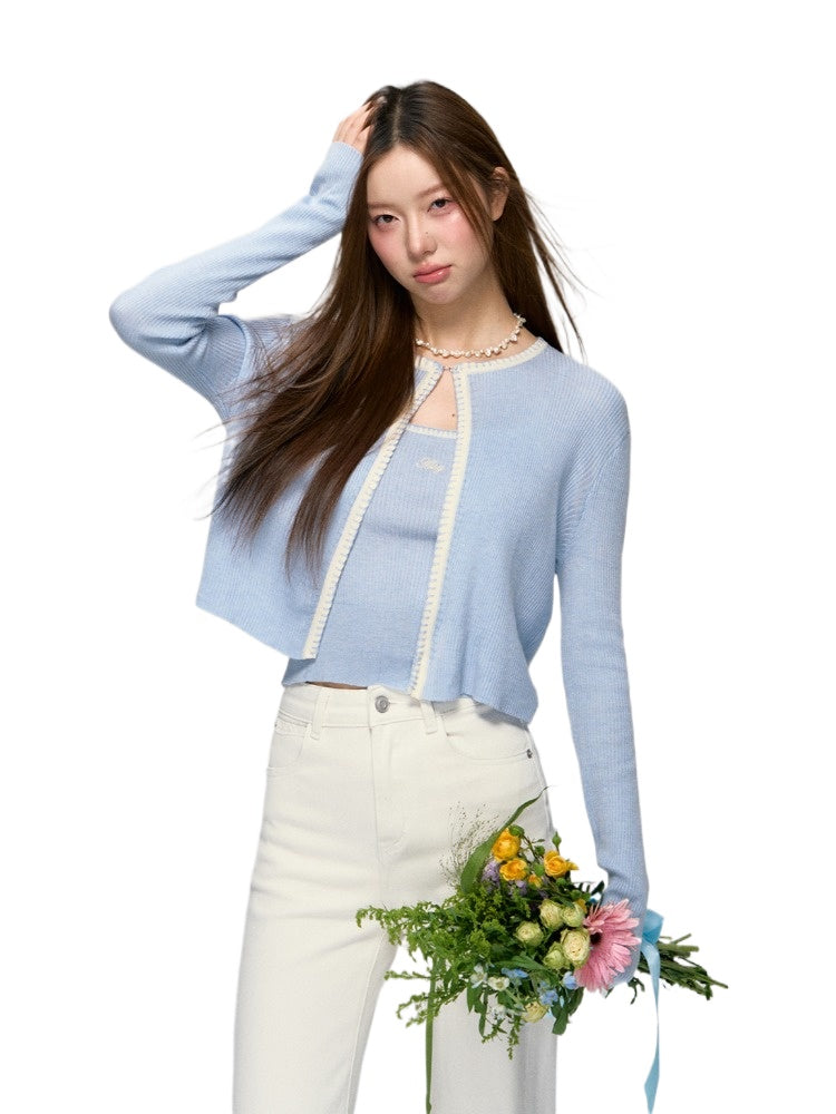 Shell Trim Knit Cardigan Set