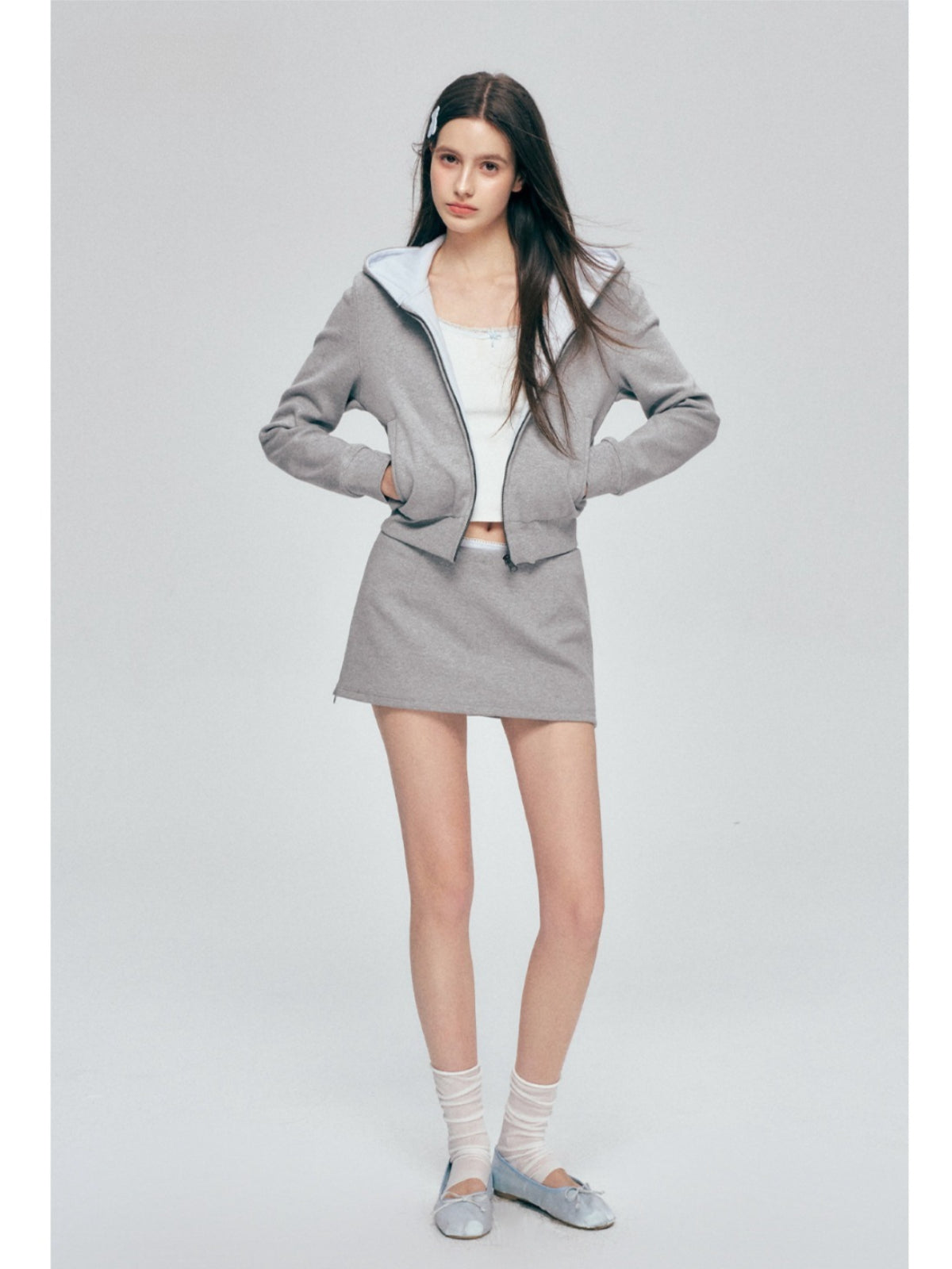 Contrast Hoodie Skirt Set