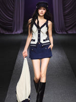 Contrast-Trim Knit Cardigan & Vest Set