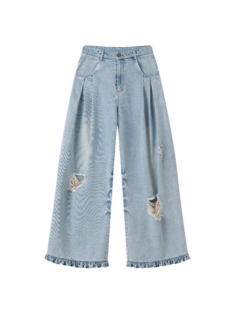 Light Blue Washed Wide Leg Jeans