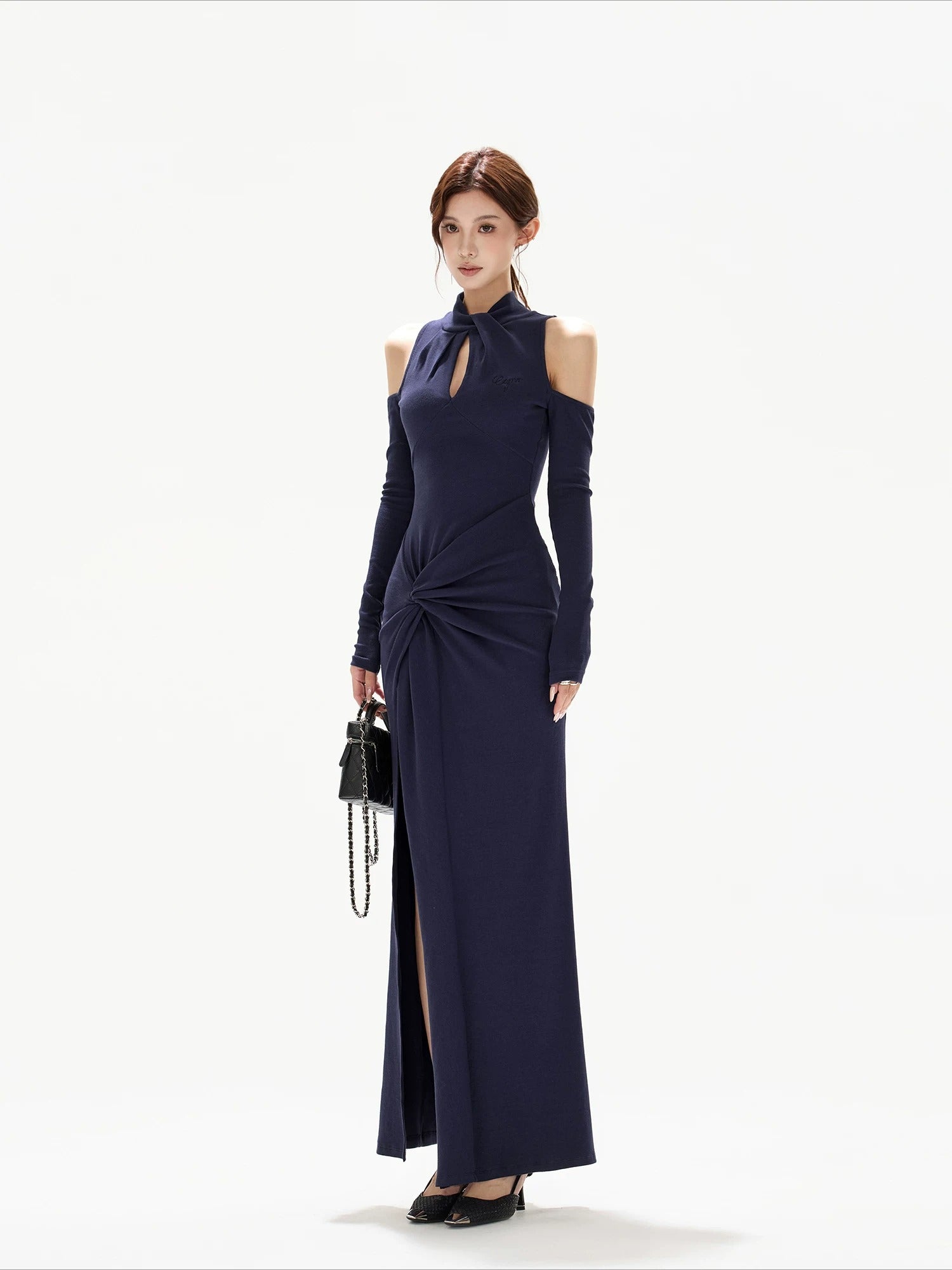 Navy Off Shoulder Knit Dress