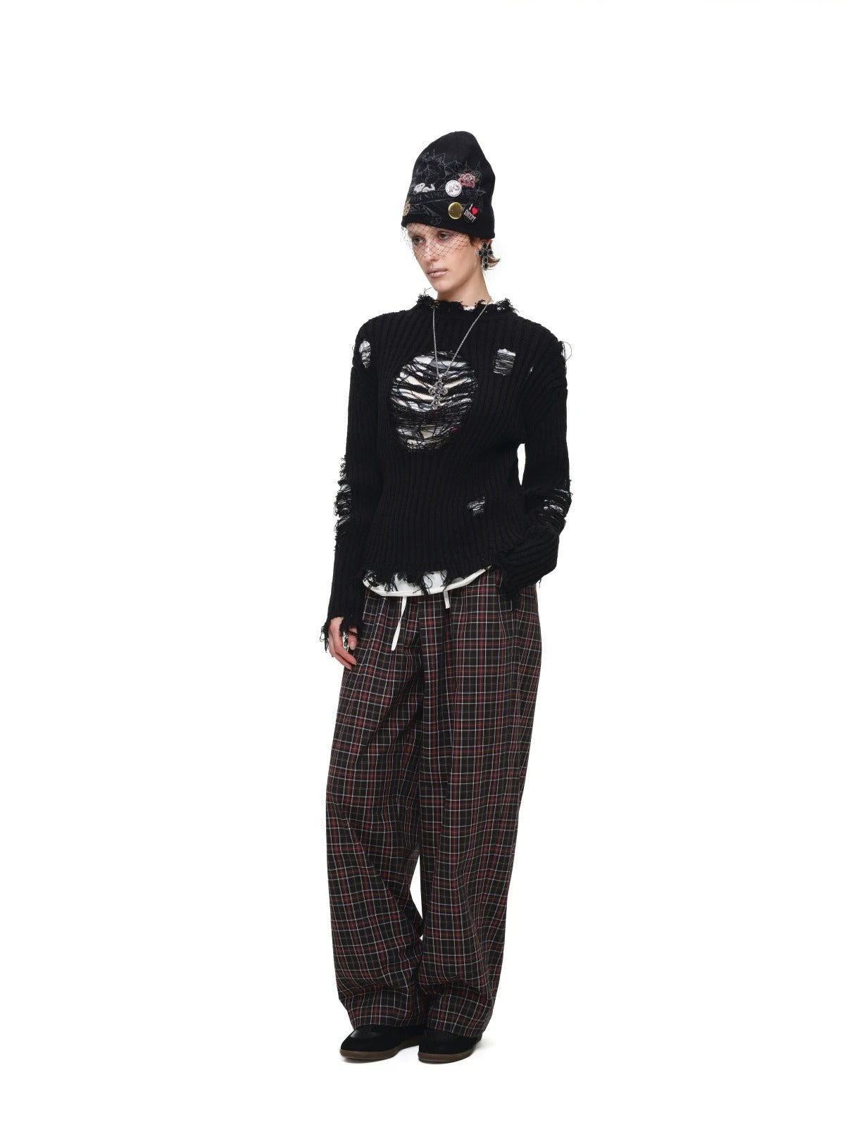 Contrast Embroidered Wide-Leg Pants