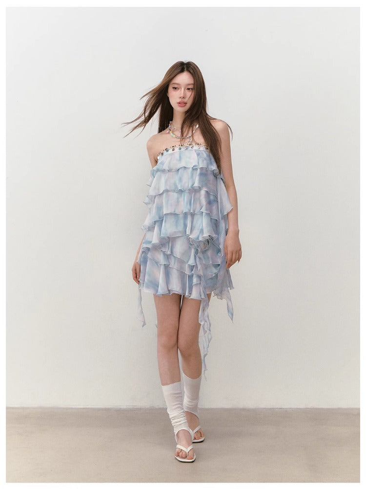 Ribbon-Strap Cake Top &amp; Skirt Set