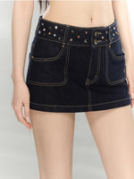 Studded Denim Mini Skirt