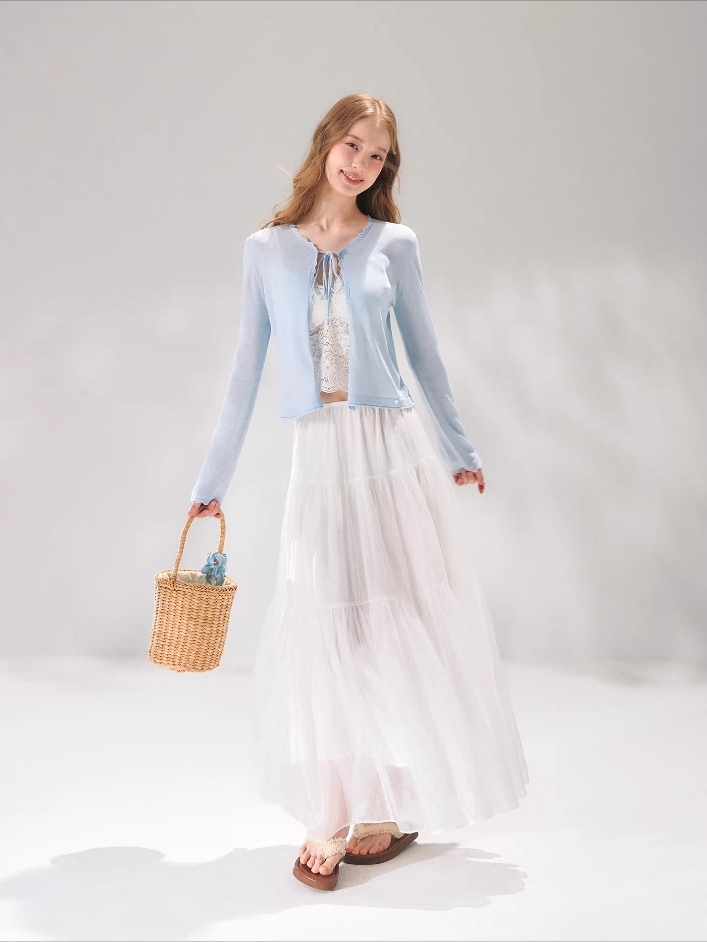 Lace Trim Tie Cardigan