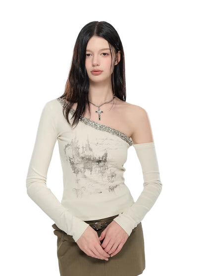 Crystal Asymmetric Print Top