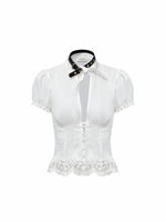 French V-Neck Ruffle Shirt