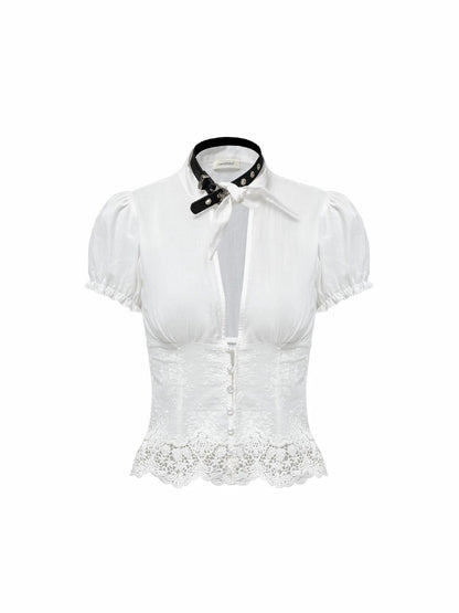 French V-Neck Ruffle Shirt