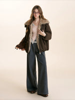 Brown & White Fur Collar Parka Jacket