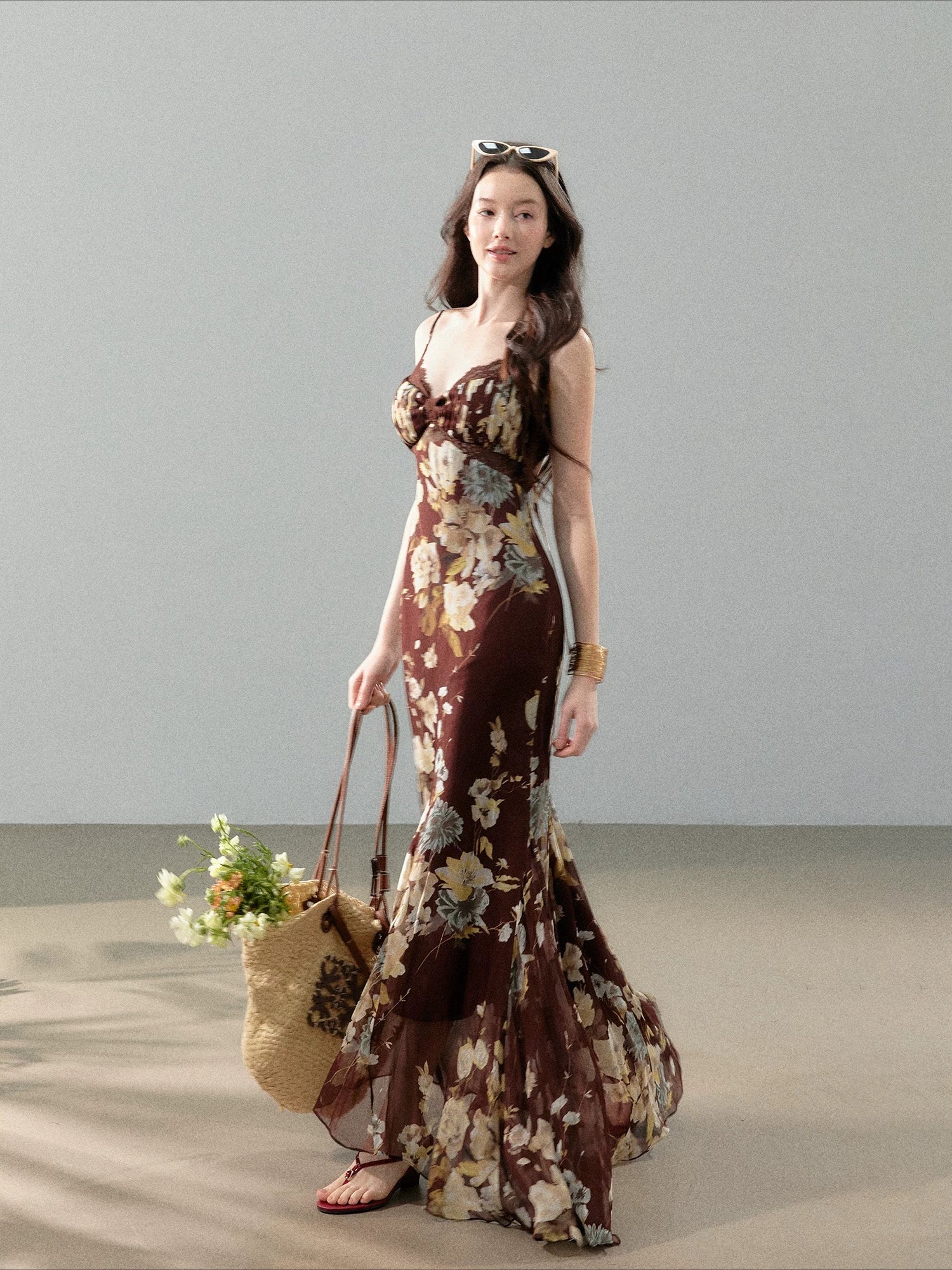 Printed Chiffon Fishtail Dress