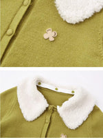 Green Detachable Fur Collar Cardigan
