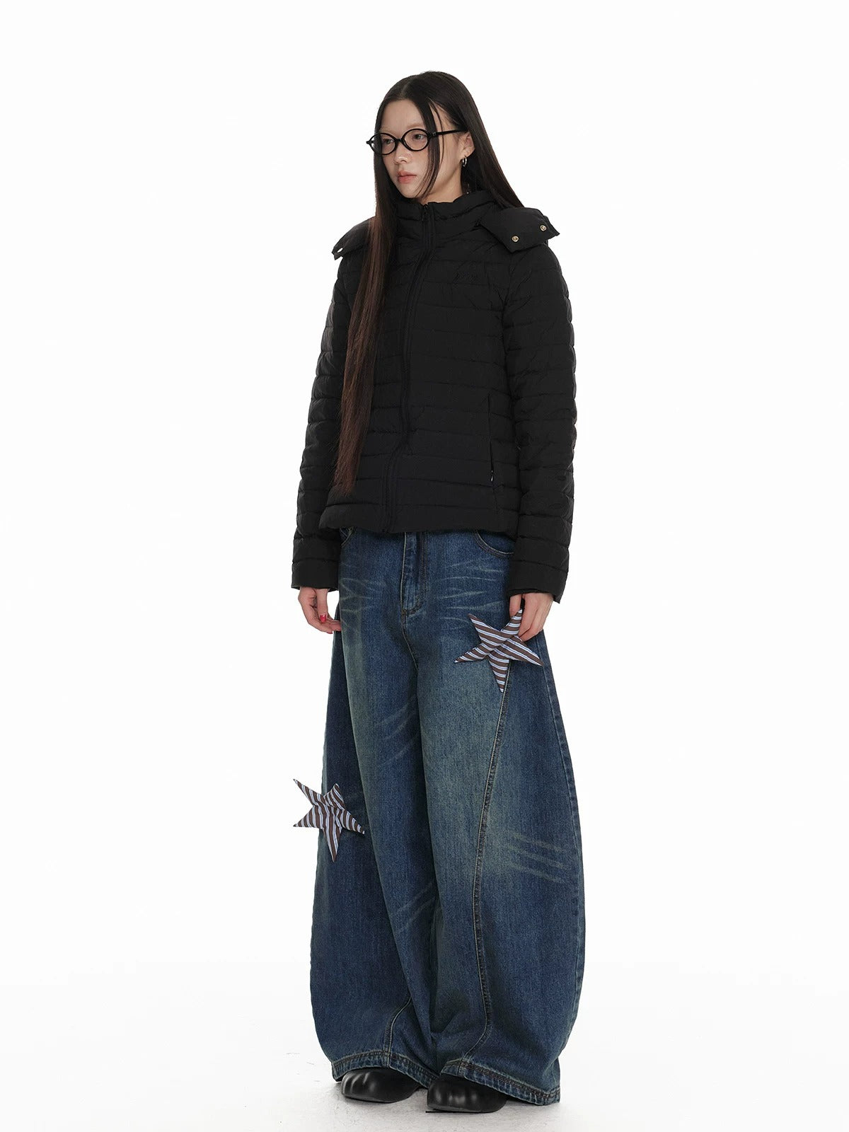 Star Patch Wide Leg Jeans