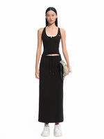 Contrast Color Fake Two-piece Waist Hollow Dress