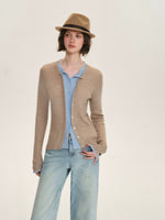 Contrast Layered Wool Blend Cardigan