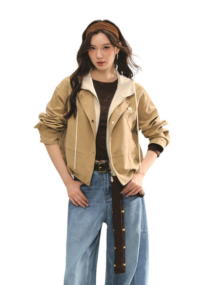 Two-piece Spliced Color-block Hooded Jacket