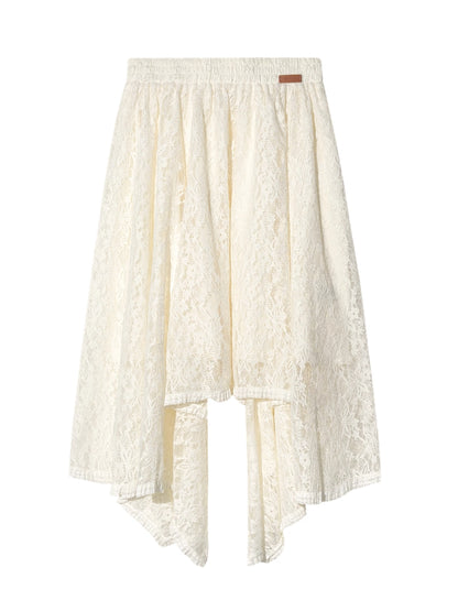 Beige Lace Irregular Hem Midi Skirt