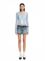 Vintage Washed Twill Patchwork Leather Straight Short Skirt