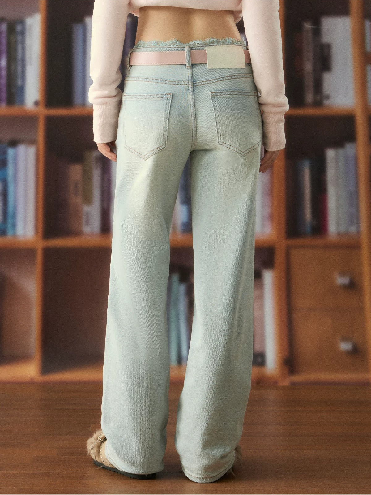 Light Wash Lace Waist Jeans