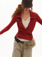 Layered V-Neck Fitted Polo Top
