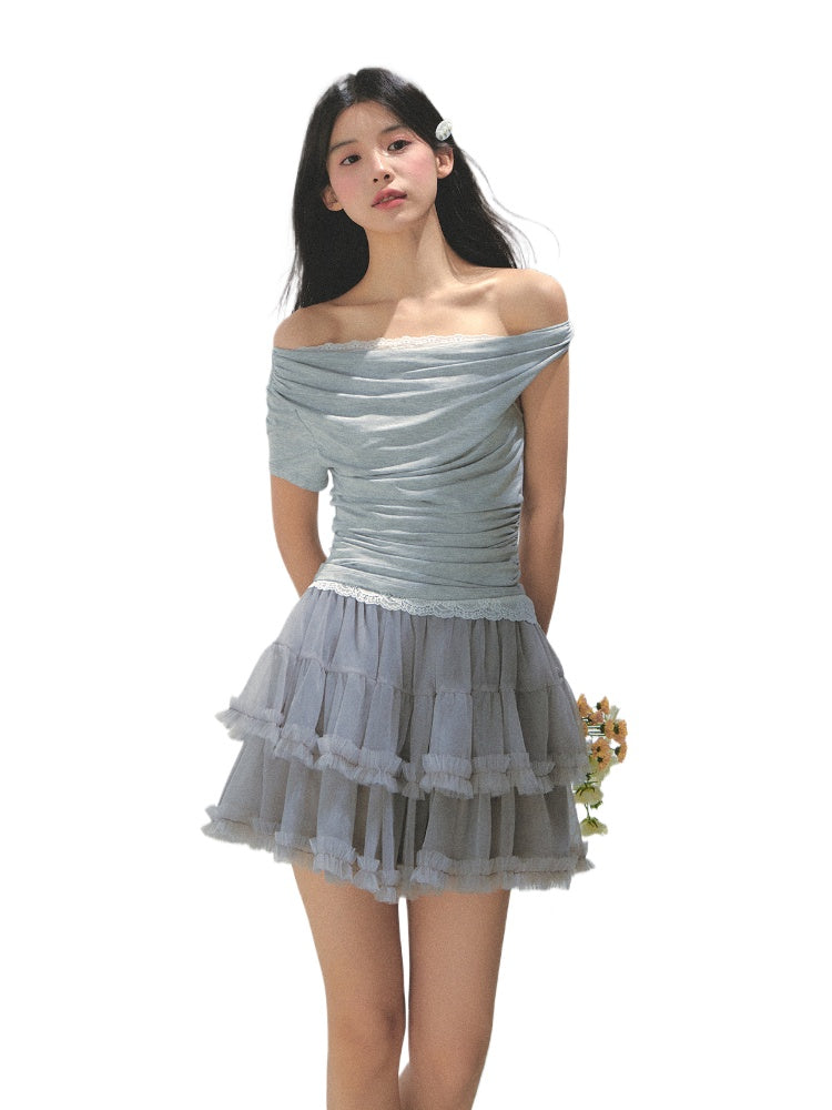 Fake Two-piece Off-the-Shoulder Short-sleeve T-shirt