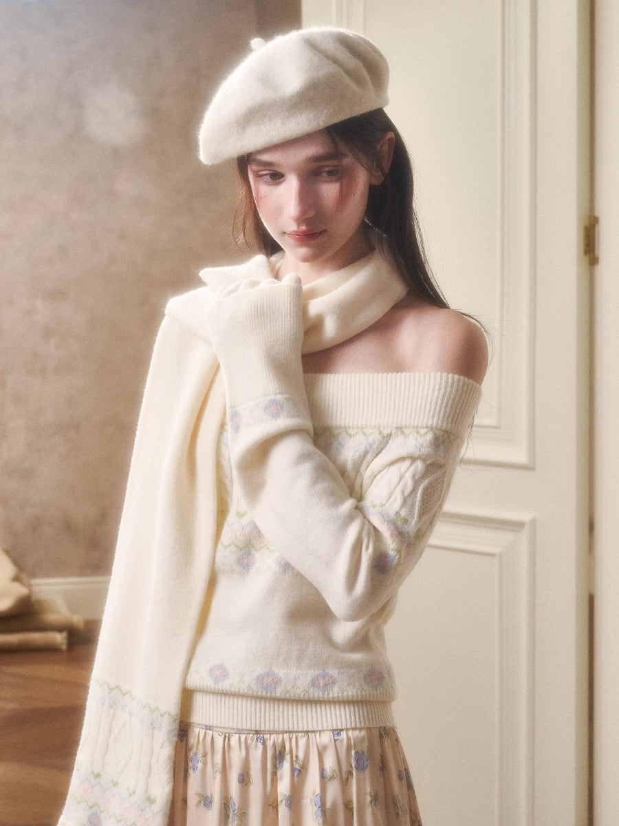 Cosagach Fair Isle Knit Crewneck &amp; Floral Skirt Set