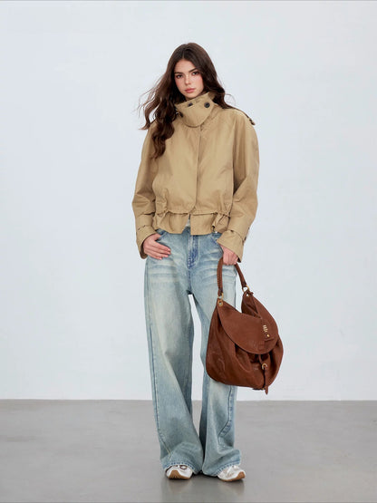 Khaki Drawstring Utility Jacket