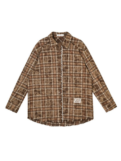 Brown Plaid Lace Trim Shirt