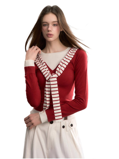 Contrast Hooded Knit Top