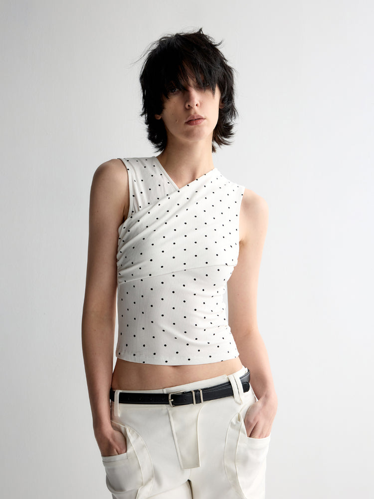 Two-Piece Polka-Dot Printed Sleeveless Vest