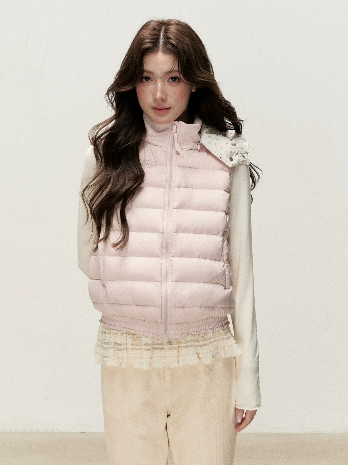 Reversible Floral Detachable Hood Down Vest