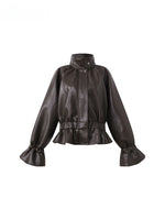 Stand Collar Cropped Leather Jacket
