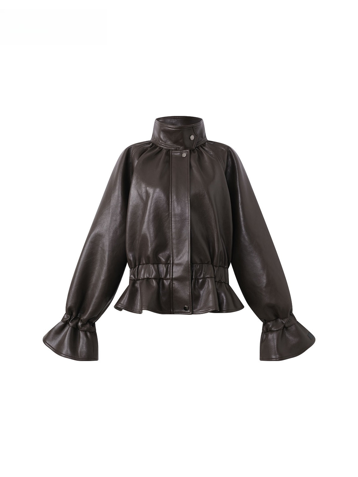 Stand Collar Cropped Leather Jacket
