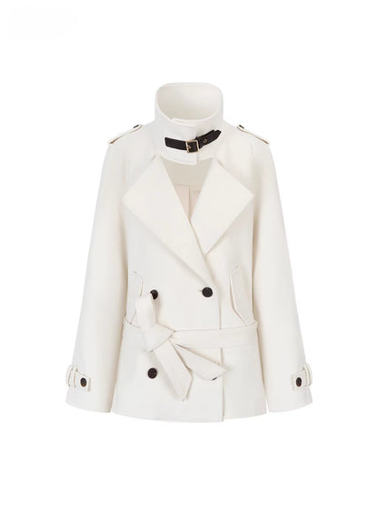 High-Neck Belted Wool Coat