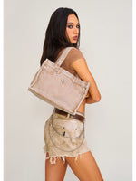 Compass Badge Patina Leather Flip Bag Medium Caramel Patina