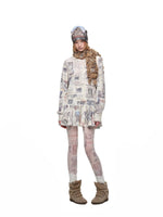Vintage Cat Newspaper Print Tights