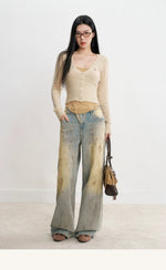 Contrast V-Neck Knit Sweater
