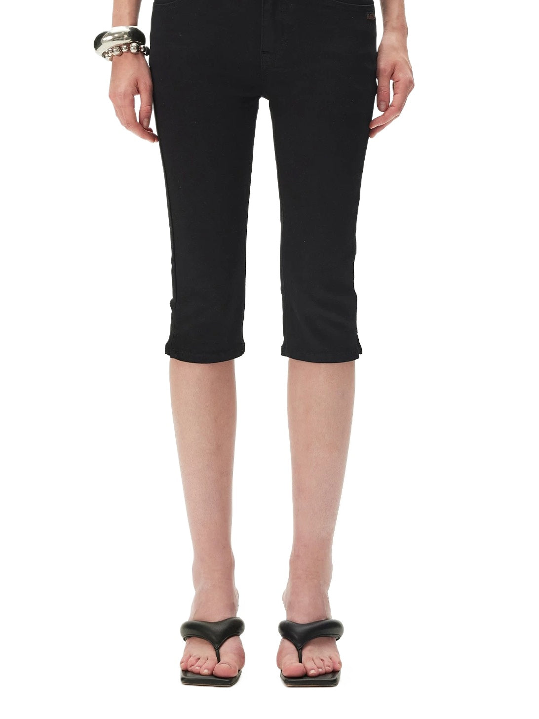 Contrast-Panel Capri Denim Shorts