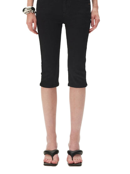 Contrast-Panel Capri Denim Shorts