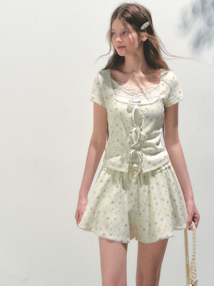 Sea Salt Flavor Printed Short-Sleeve Tie T-shirt &amp; Skirt Set
