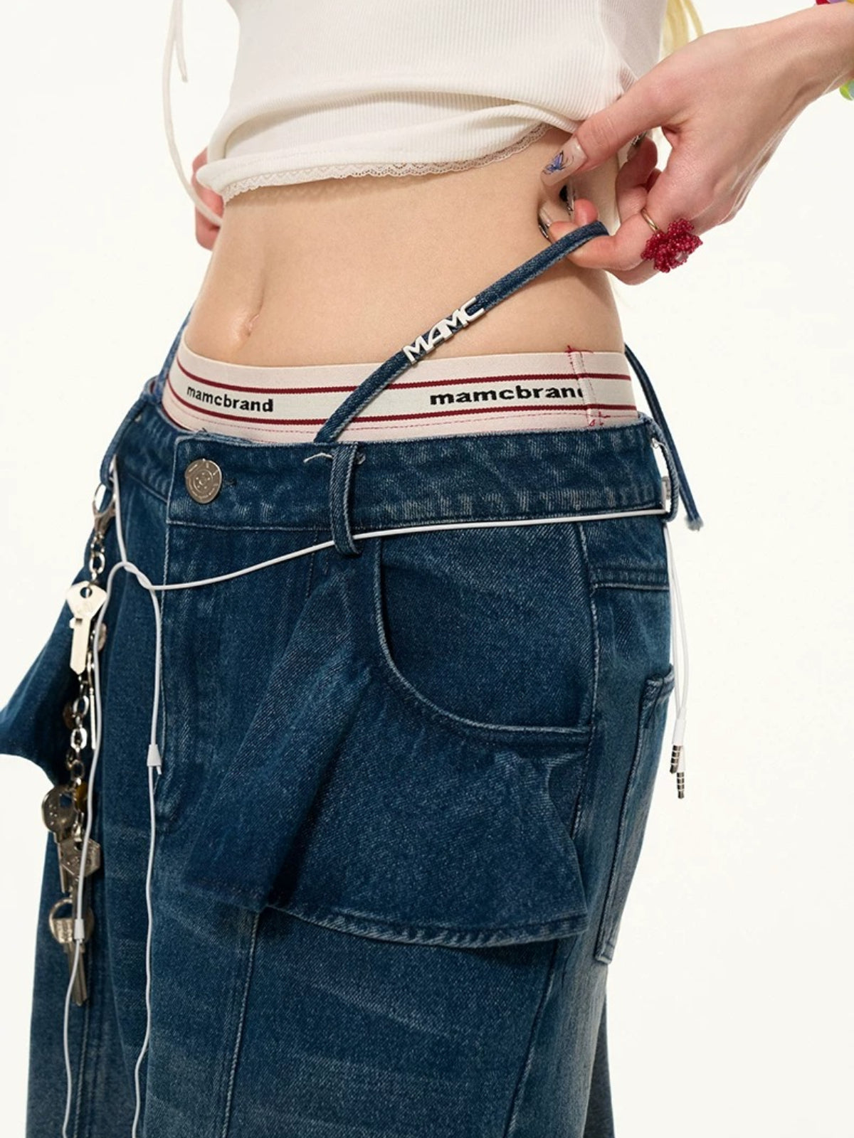 Vintage Ruffle Straight Leg Denim Jeans