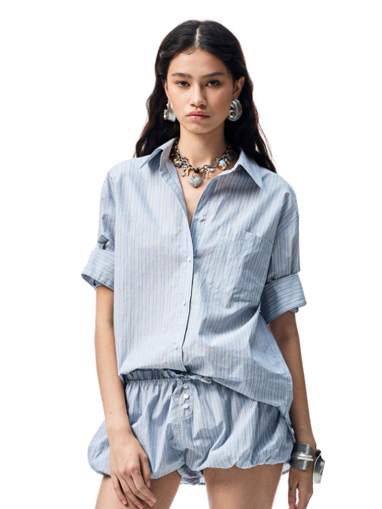 Mid Sleeve Loose-fit Shirt & Skirt Set