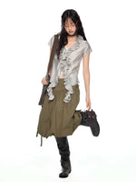 Plaid Ruffle V-Neck Shirt