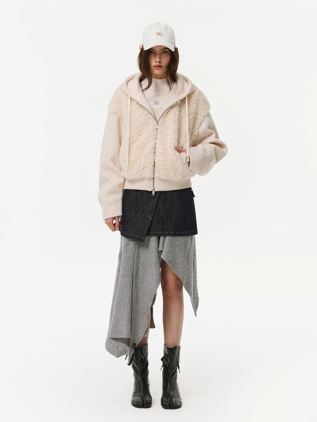 Textured Panel Hooded Wool-Blend Jacket