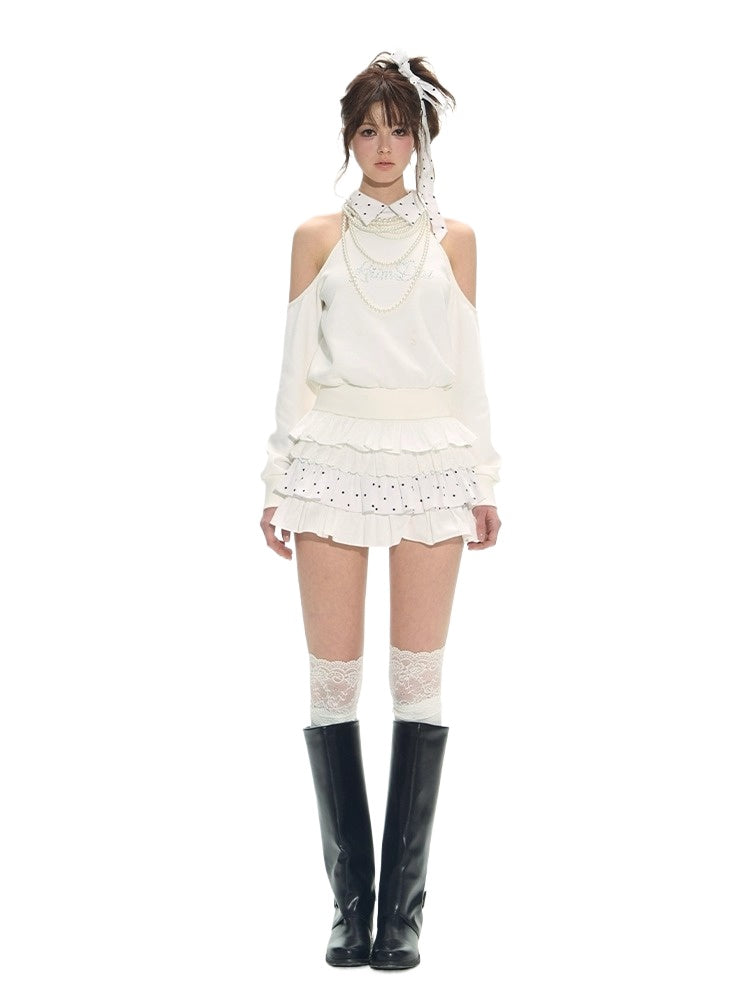 White Polka Dot Elastic Ballet Skirt