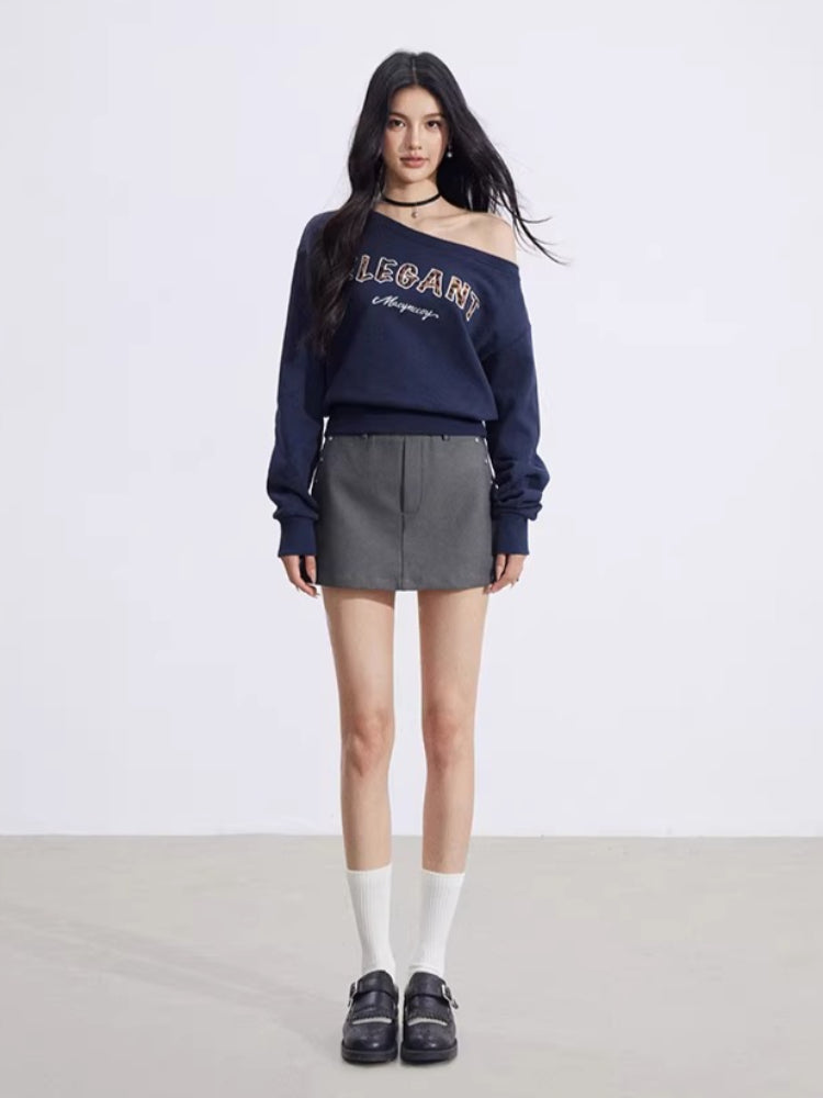 Off-Shoulder Letter Sweatshirt