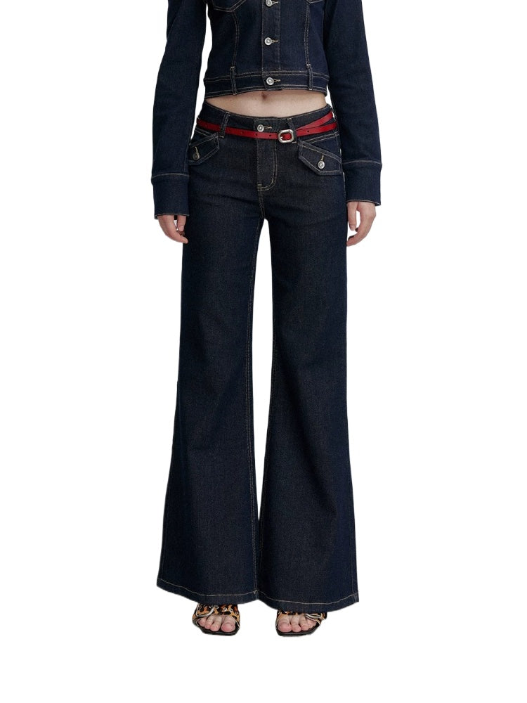 Contrast Stitch Flared Jeans