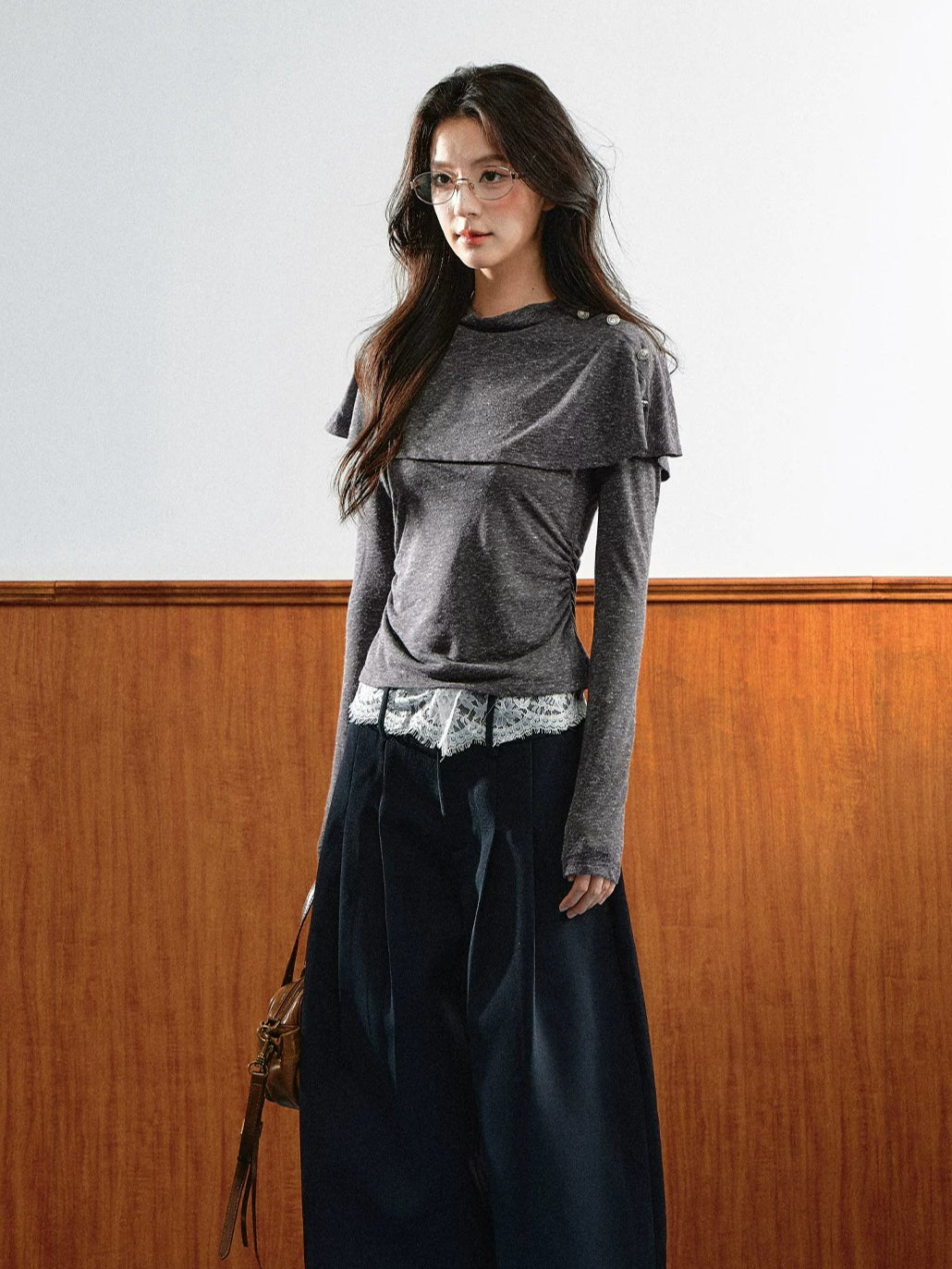 Layered Collar Ruched Knit Top