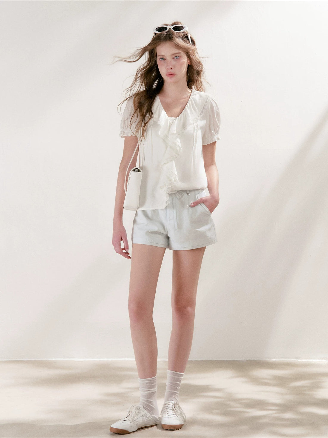 Lace Ruffle V-Neck Top
