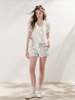 Lace Ruffle V-Neck Top